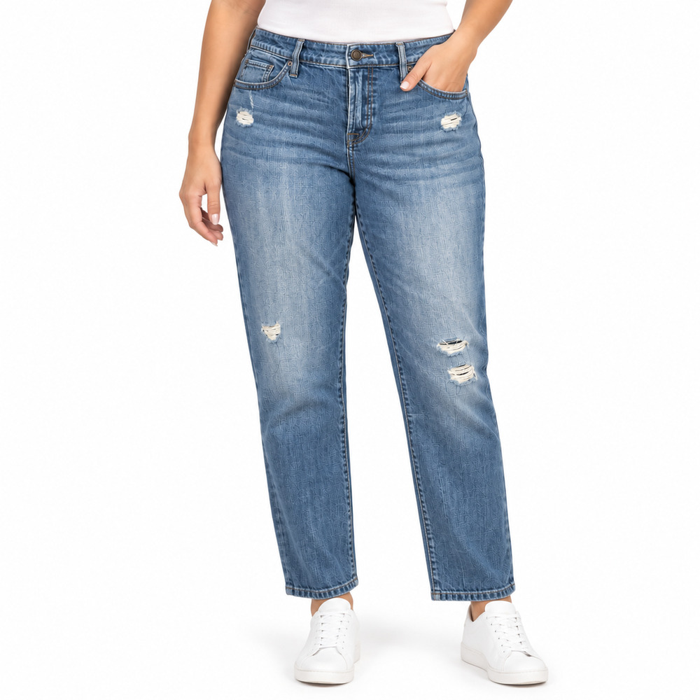 Ann Taylor Loft Boyfriend Distressed Button Fly Mid Rise Jeans Blue sz 10